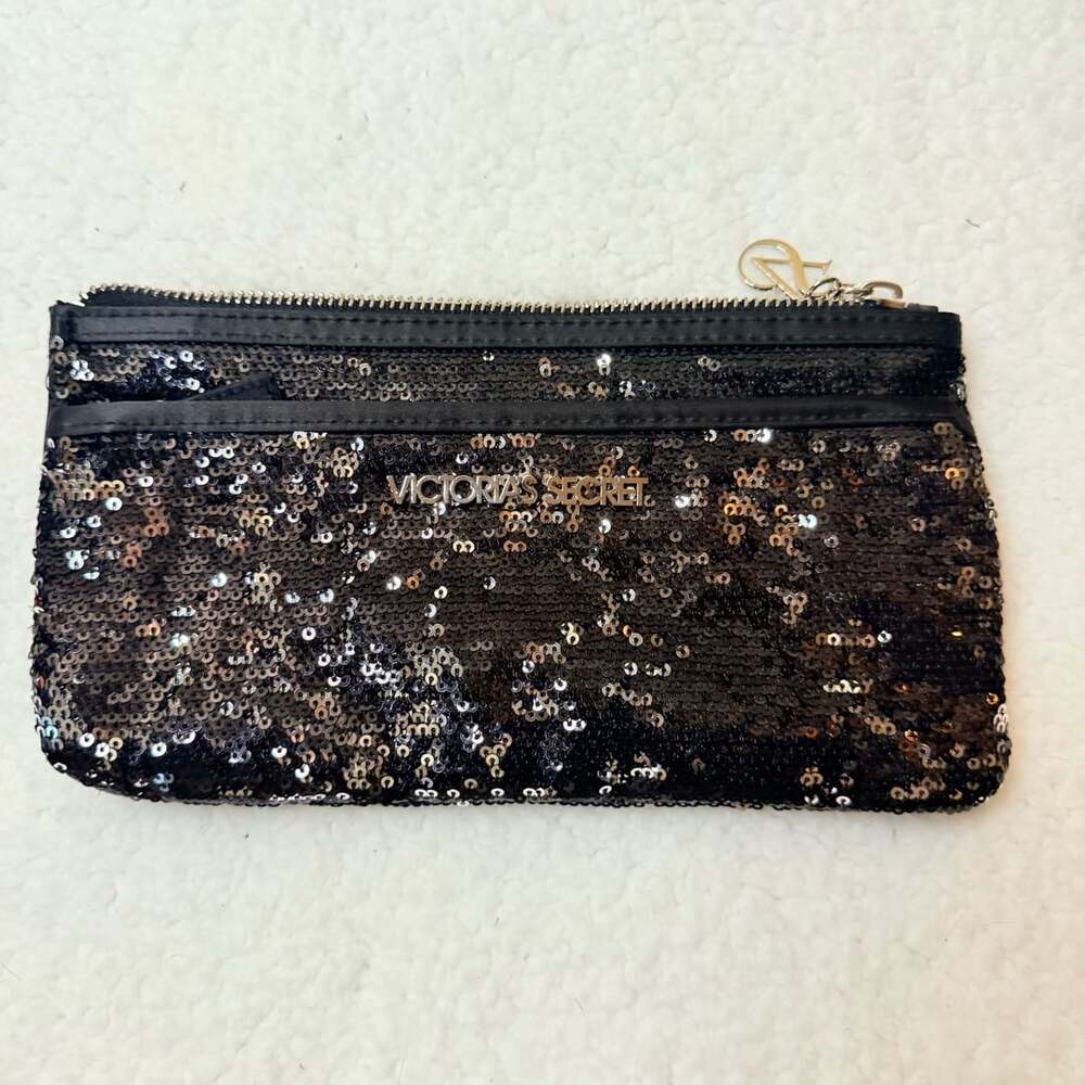 Victoria's Secret Black Sequin Cosmetic Pouch Bag